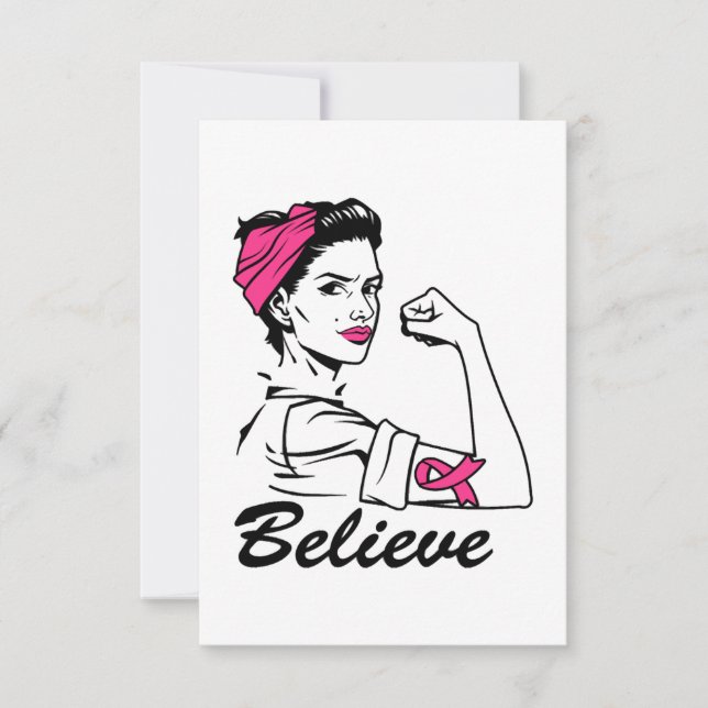 Breast Cancer Awareness Month Women's Believe Pink Dankeskarte (Vorderseite)