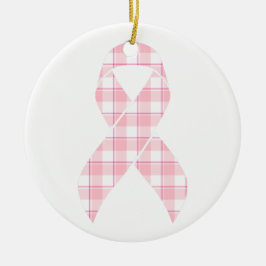Breast Cancer Awareness Plaid Pink Ribbon Keramik Ornament