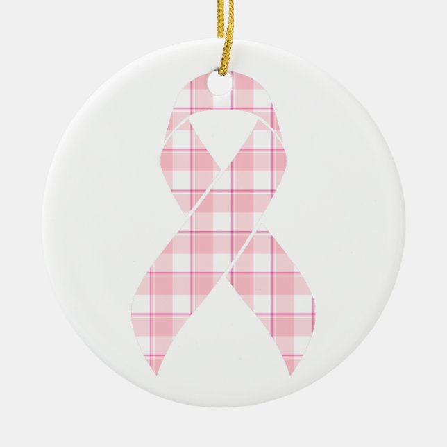 Breast Cancer Awareness Plaid Pink Ribbon Keramik Ornament (Vorne)