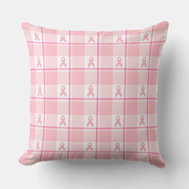 Breast Cancer Awareness Plaid Pink Ribbon Kissen (Vorderseite)
