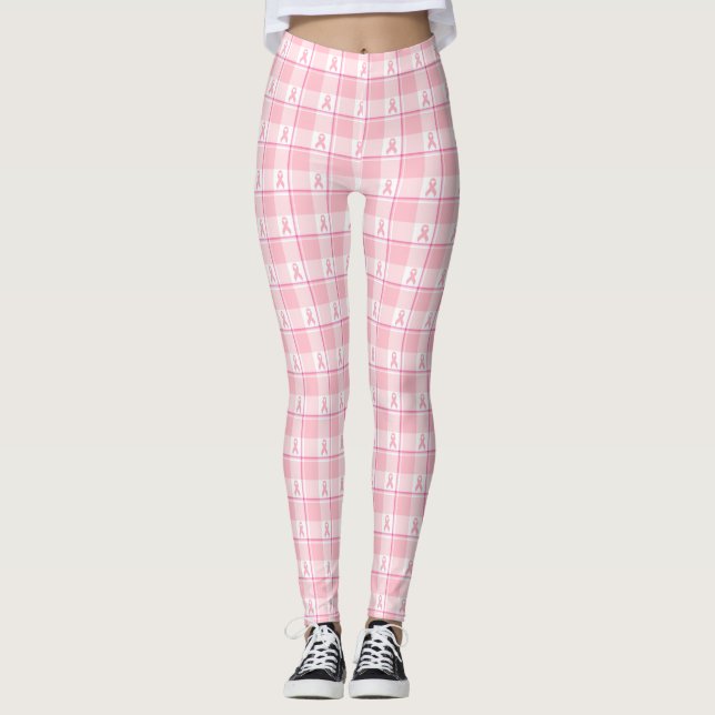 Breast Cancer Awareness Plaid Pink Ribbon Leggings (Vorderseite)