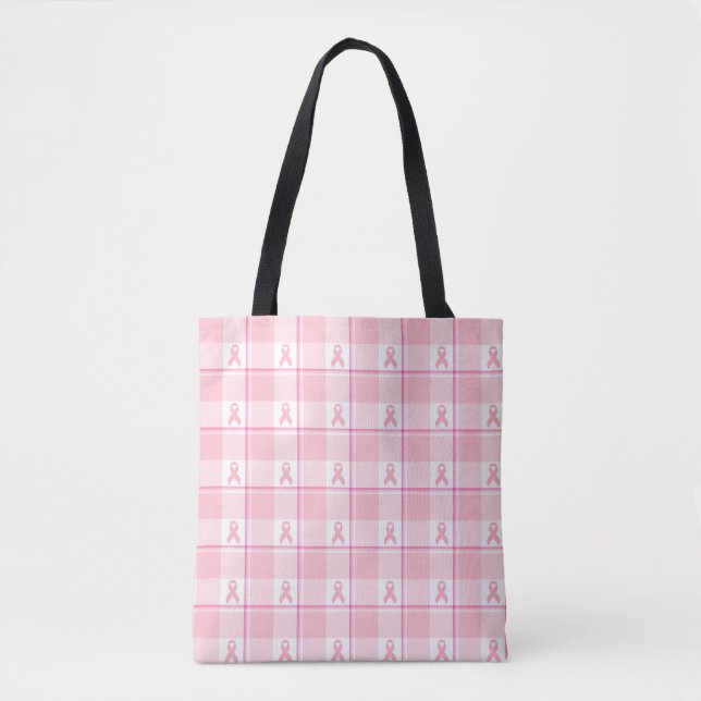 Breast Cancer Awareness Plaid Tote Bag, Pink (Vorderseite)