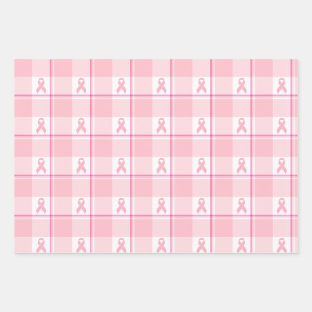 Breast Cancer Awareness Plaid Wrapping Paper, Pink Geschenkpapier Set (Vorderseite)