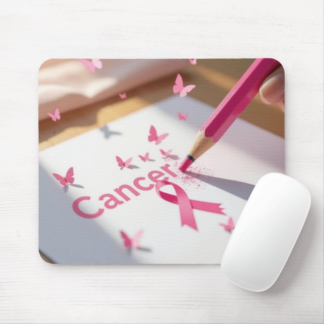 Breast Cancer Awareness Ribbon and Butterflies Mousepad (Mit Mouse)