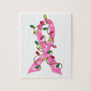 Breast Cancer Christmas Lights Ribbon Puzzle
