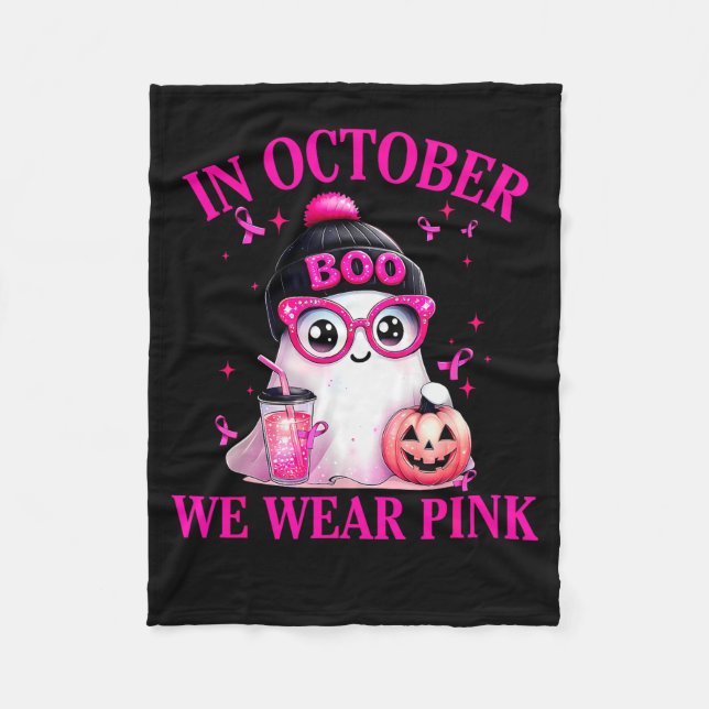 Breast Cancer Halloween Women In October We Wear N Fleecedecke (Vorderseite)