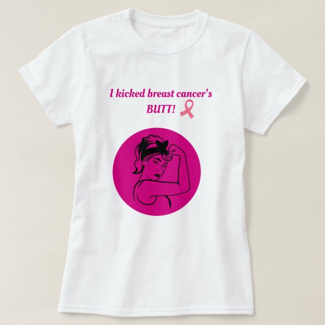 Breast Cancer Pink Kick Butt Woman T-Shirt (Design vorne)