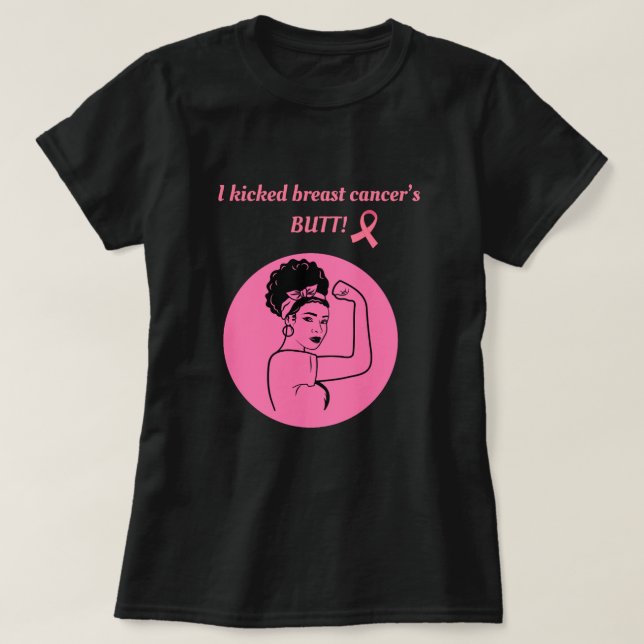 Breast Cancer Pink Kick Butt Woman T-Shirt (Design vorne)