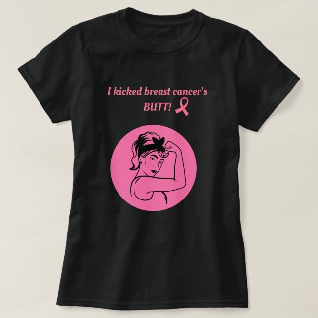 Breast Cancer Pink Kick Butt Woman T-Shirt (Design vorne)