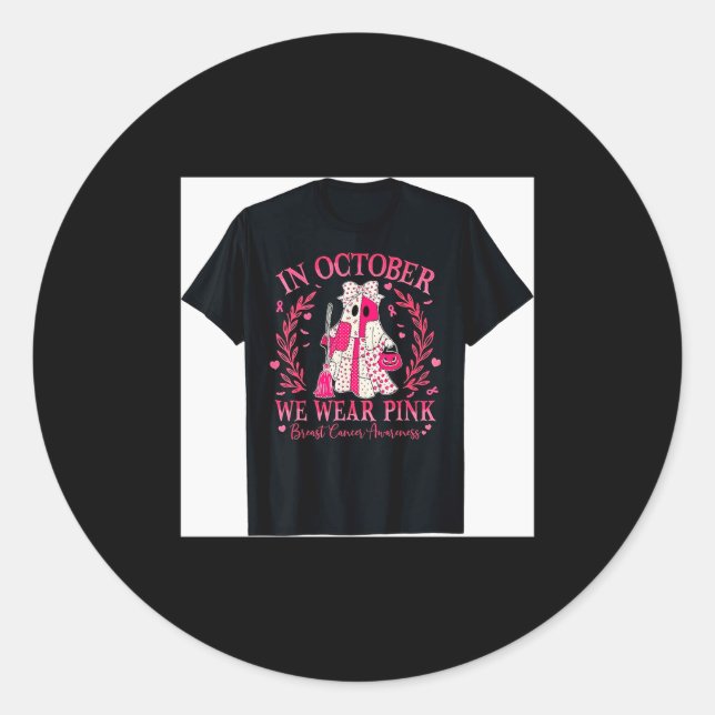 Breast Cancer Shirt For Women In October We Wear N Runder Aufkleber (Vorderseite)