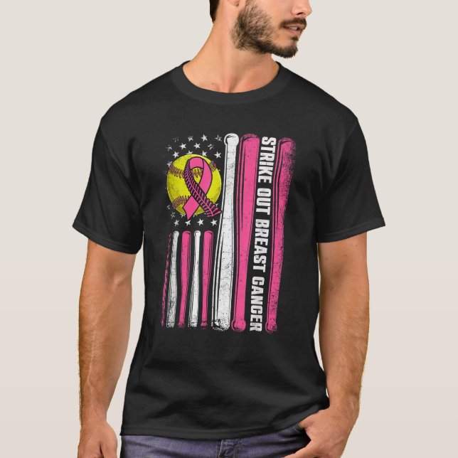 Breast Cancer Softball American Flag ausklammern T-Shirt (Vorderseite)