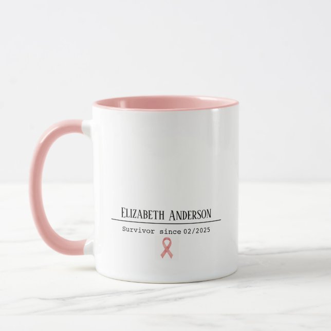 Breast Cancer Survivor Name & Date Pink Ribbon Tasse (Links)