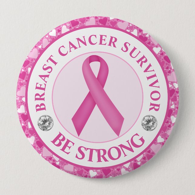 Breast Cancer Survivor – Pink Ribbon Heart Border Button (Vorderseite)