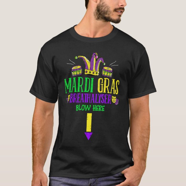 Breathalyzer Blow Here Mardi Gras  Masquerade Mask T-Shirt (Vorderseite)