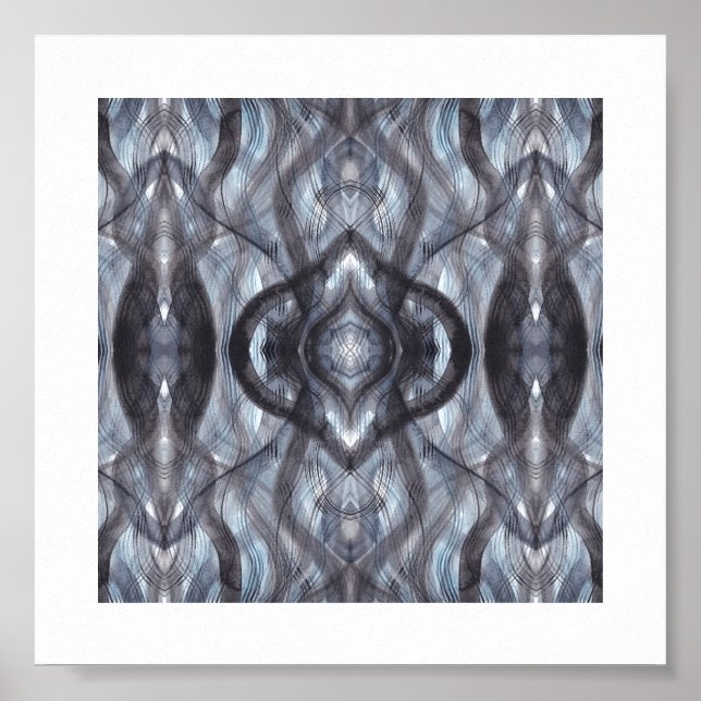 Breathe Abstract Dark Blue Black Watercolor Art Poster (Vorne)