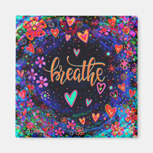 Breathe Floral Trendy ONE WORD Inspirivity Fun Magnet
