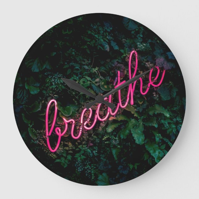 "BREATHE" PINK NICHTLICHES SIGN GROßE WANDUHR (Vorderseite)