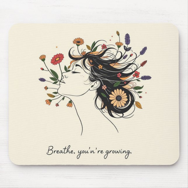 “Breathe, You’re Growing” Floral Mindfulness pad Mousepad (Vorne)