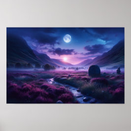 Breathtaking Indigo Twilight Highland Moonlit  Poster