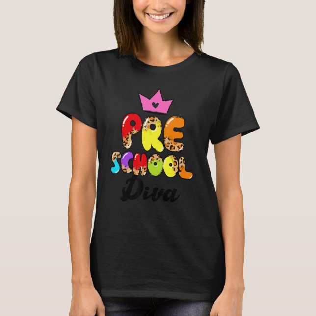 Brechen der Vorschule Diva Leopard Kronen zurück z T-Shirt (Vorderseite)