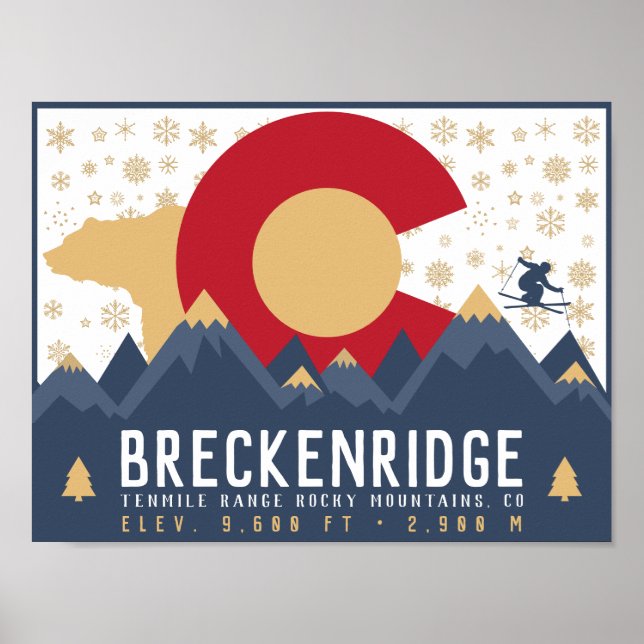 Breckenridge Colorado Flag Mountain Ski Souvenir Poster (Vorne)