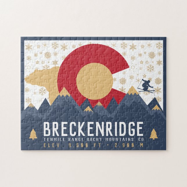Breckenridge Colorado Flag Mountain Ski Souvenir Puzzle (Horizontal)