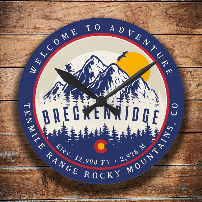 Breckenridge Colorado Flag Mountain Ski Souvenir Runde Wanduhr (Von Creator hochgeladen)