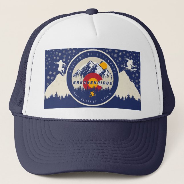 Breckenridge Colorado Flag Mountain Ski Souvenir Truckerkappe (Vorderseite)