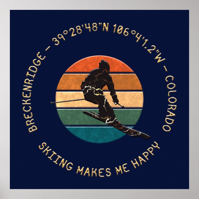 Breckenridge, Colorado - Man Skier Golden Text Poster (Vorne)