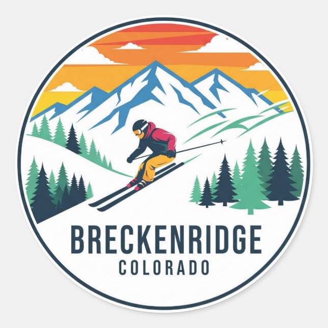 Breckenridge Colorado Skifahrer Runder Aufkleber (Vorderseite)