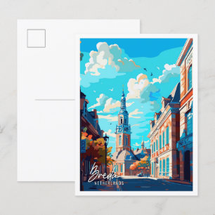 Breda Niederlande Art Vintage Reise Illustration Postkarte