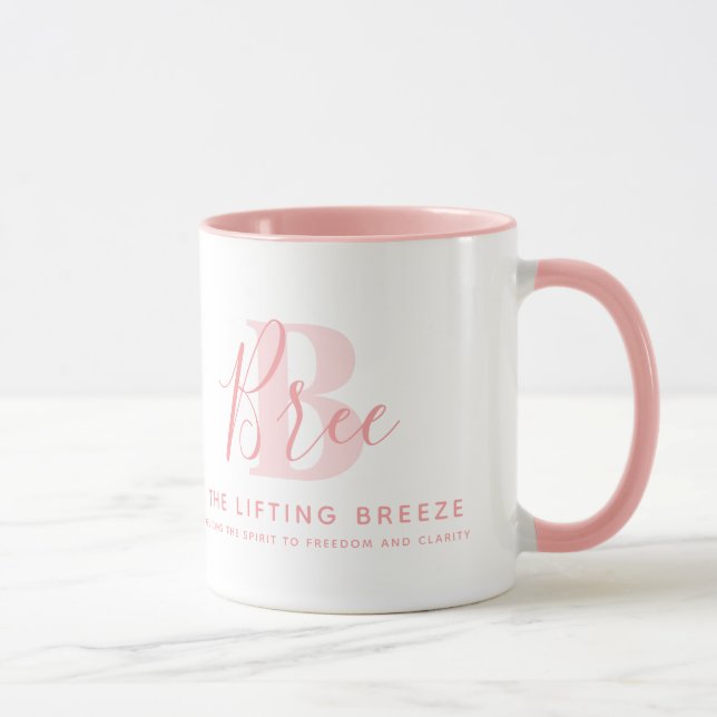 Bree Name Bedeutung und Monogramm in sanftem rosa  Tasse (Rechts)
