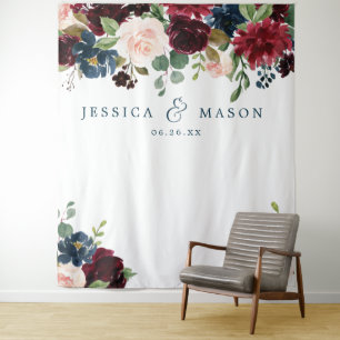 Breezy Burgundy Wedding Backdrop Foto Stand Wandteppich