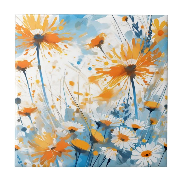 Breezy Wildblume Field in Orange Fliese (Vorderseite)