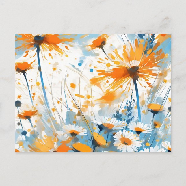 Breezy Wildblume Field in Orange Postkarte (Vorderseite)
