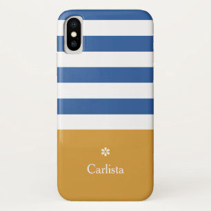 Breitblauer Horizontalstreifen Goldname und Daisy Case-Mate iPhone Hülle