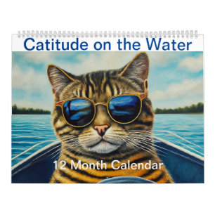 Breite auf dem Wasser Witzige Coole Katzen Boot Kalender