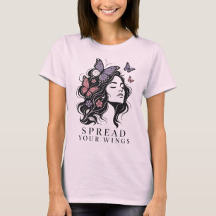 Breite deine Flügel Schmetterlingsfrau Blumenportr T-Shirt