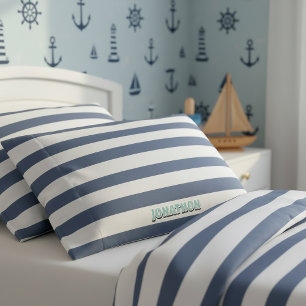 Breite nautische gestreifte Webart Navy Weiß ID124 Kissenbezug