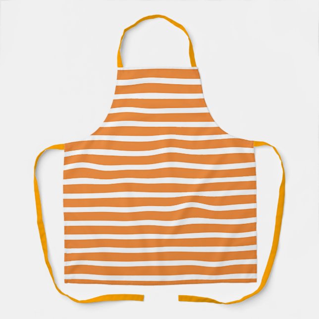 Breite Orange Weiße Horizontale Streifen Chef  Schürze (Vorderseite)