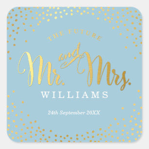 BREITE SIEGEL Stilvoll Mini Gold Konfetti blau Quadratischer Aufkleber