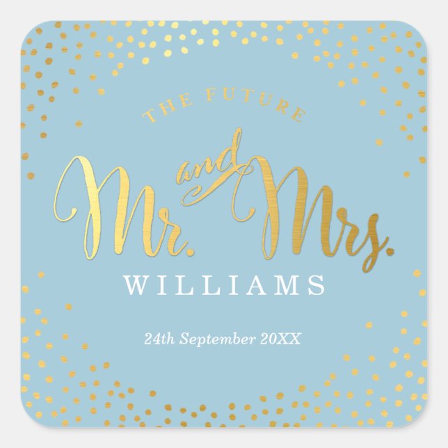 BREITE SIEGEL Stilvoll Mini Gold Konfetti blau Quadratischer Aufkleber (Vorderseite)