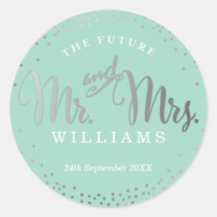 BREITE SIEGEL stilvoll Mini-silber Konfetti Minze Runder Aufkleber