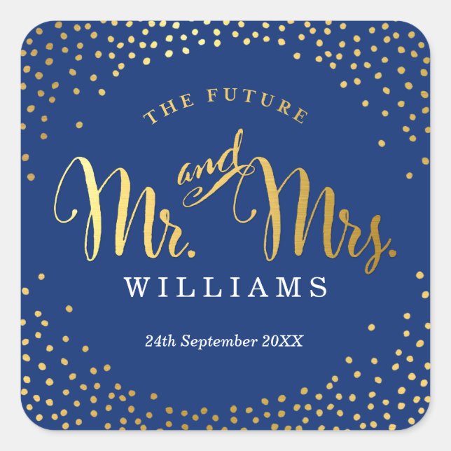 BREITE SIEGEL stilvolle Mini Gold Konfetti Marine Quadratischer Aufkleber (Vorderseite)