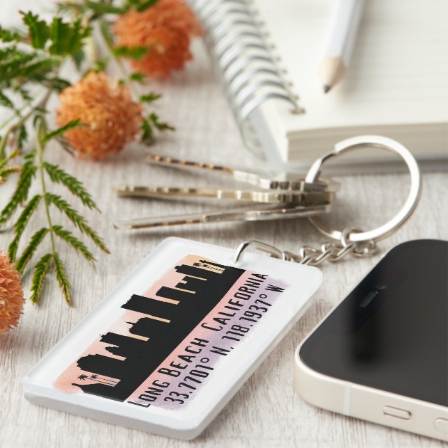 Breite und Länge der Long Beach Skyline Schlüsselanhänger (Vorderseite rechts)