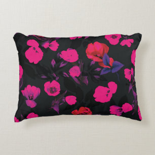 Breite Vintage, florale, stilisierte Tulpen. Dekokissen