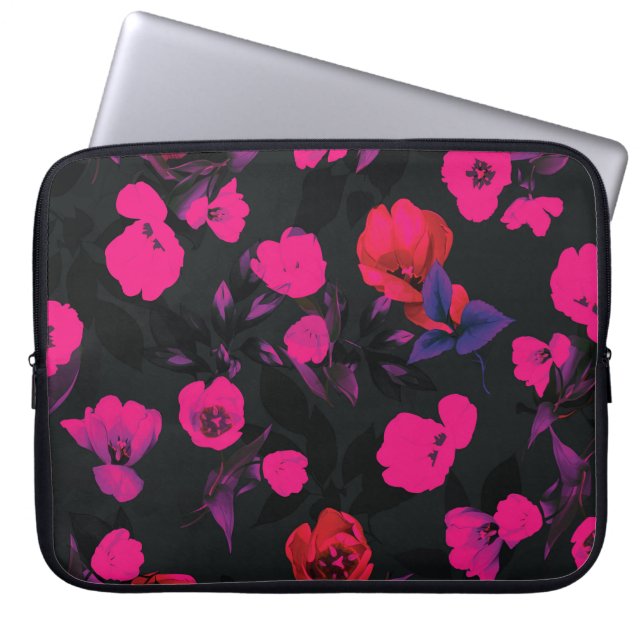Breite Vintage, florale, stilisierte Tulpen. Laptopschutzhülle (Vorderseite)
