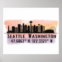 Breitengrad und Längengrad der Seattle City Skylin