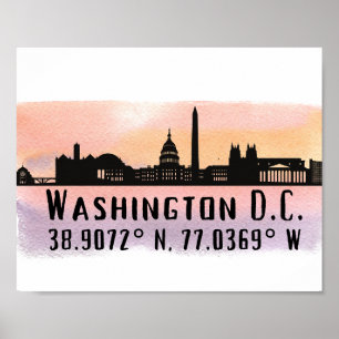 Breitengrad und Längengrad der Washington DC-Skyli Poster