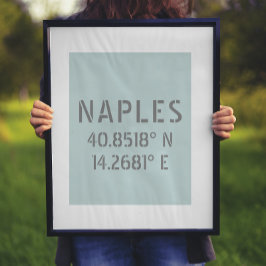 Breitengrad und Längengrad in Neapel Poster